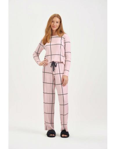 Pijama manga longa em malha canelada visco comfy COR COM AMOR 2010103