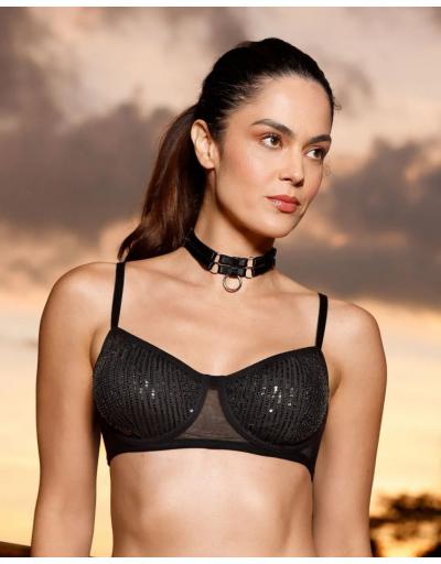 Sutiã Sem Bojo Com Aro Em Malha Paetê e Tule  Beautiful 7422
