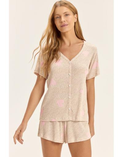 Pijama Feminino Manga Curta Americano Com Shorts COR COM AMOR 2011549