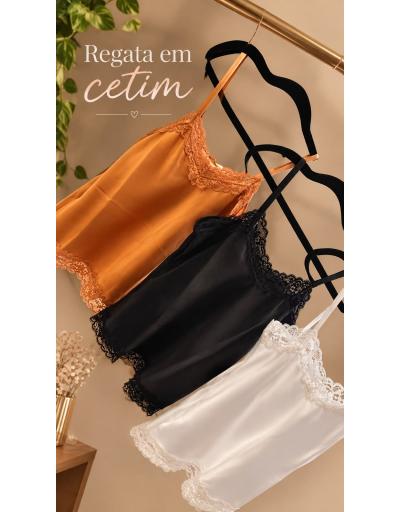REGATA DE CETIM COM RENDA toque sleepwear 2101116