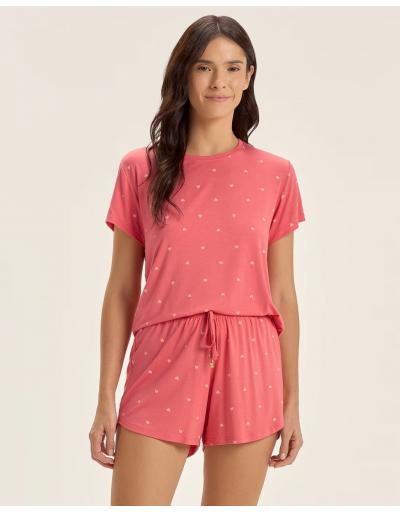 Pijama Feminino Manga Curta Com Shorts cor com amor 2011427