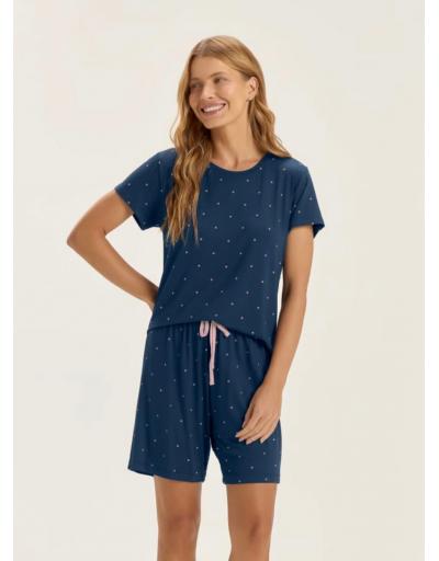 Pijama Feminino Manga Curta Com Bermuda cor com amor 2011563