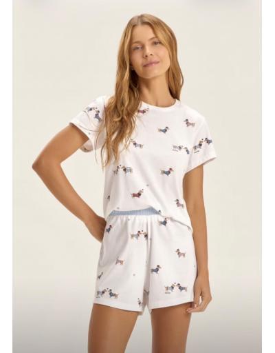 Pijama Feminino Manga Curta Com Shorts cor com amor 2011394